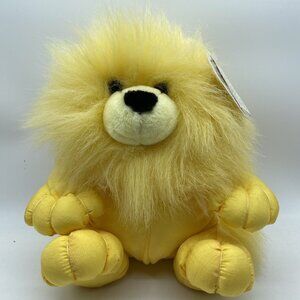 Vintage Super Soft Fluffy ‘N’ Puff Yellow Nylon Lion Plush Stuffed Animal Toy 9”